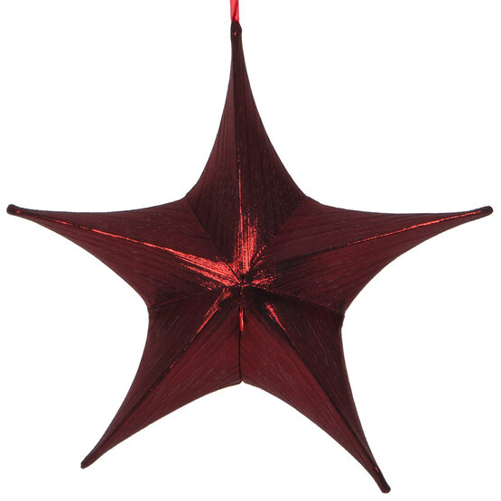 16" Red Unlit Hanging Star, Fold Flat Frame with Metallic Lame