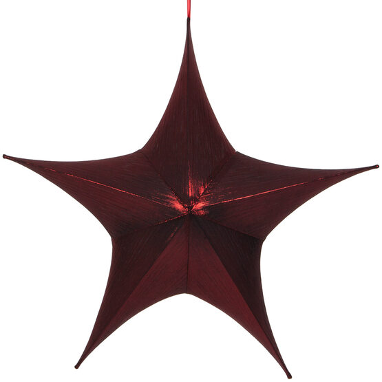 32" Red Unlit Hanging Star, Fold Flat Frame with Metallic Lame