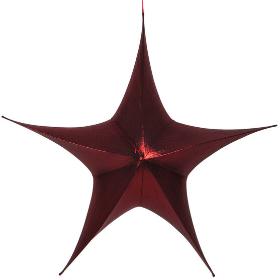 44" Red Unlit Hanging Star, Fold Flat Frame with Metallic Lame