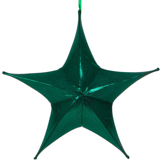 16" Green Unlit Hanging Star, Fold Flat Frame with Metallic Lame