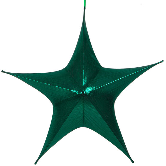 26" Green Unlit Hanging Star, Fold Flat Frame with Metallic Lame