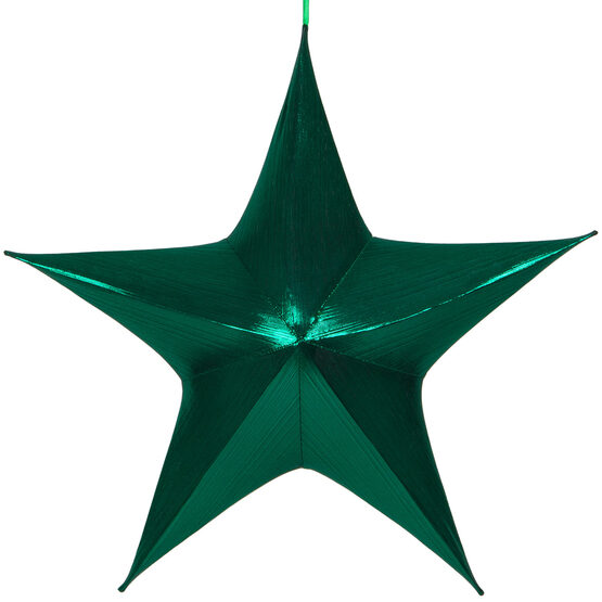32" Green Unlit Hanging Star, Fold Flat Frame with Metallic Lame