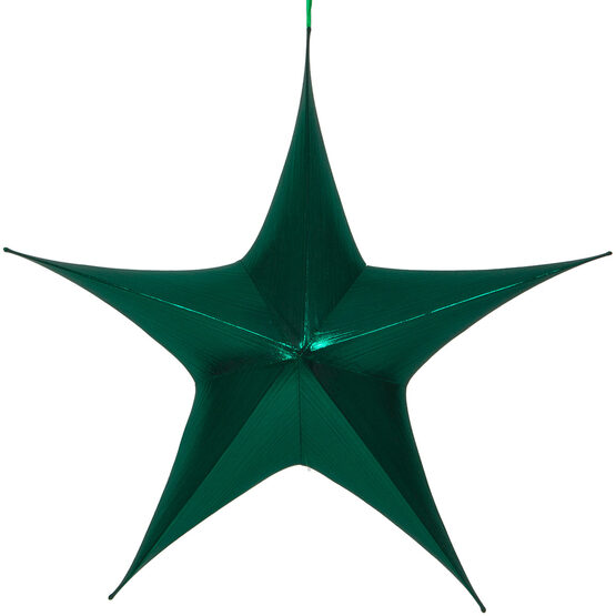 44" Green Unlit Hanging Star, Fold Flat Frame with Metallic Lame