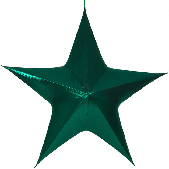 60" Green Unlit Hanging Star, Fold Flat Frame with Metallic Lame