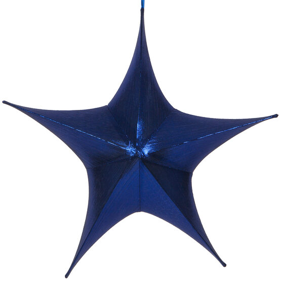 26" Blue Unlit Hanging Star, Fold Flat Frame with Metallic Lame