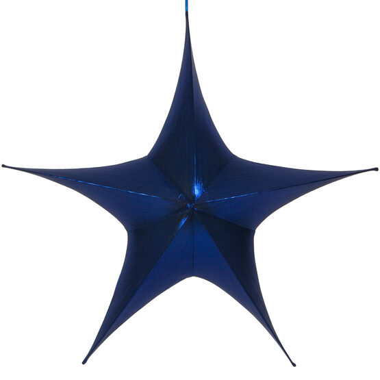 44" Blue Unlit Hanging Star, Fold Flat Frame with Metallic Lame