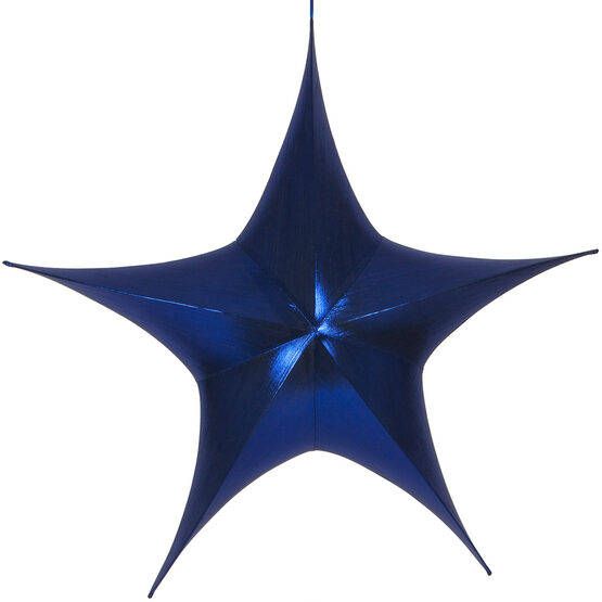 54" Blue Unlit Hanging Star, Fold Flat Frame with Metallic Lame