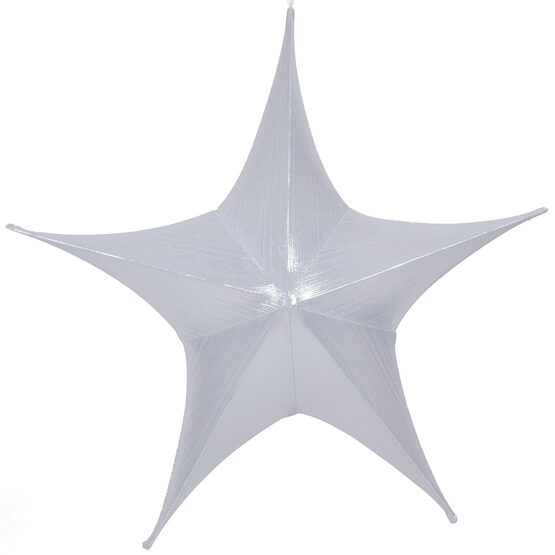 26" White Unlit Hanging Star, Fold Flat Frame with Metallic Lame