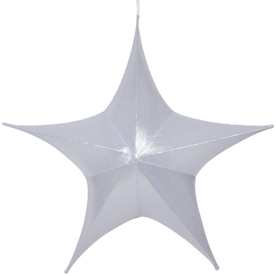 32" White Unlit Hanging Star, Fold Flat Frame with Metallic Lame
