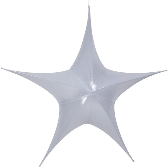 44" White Unlit Hanging Star, Fold Flat Frame with Metallic Lame