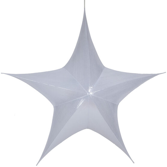 60" White Unlit Hanging Star, Fold Flat Frame with Metallic Lame