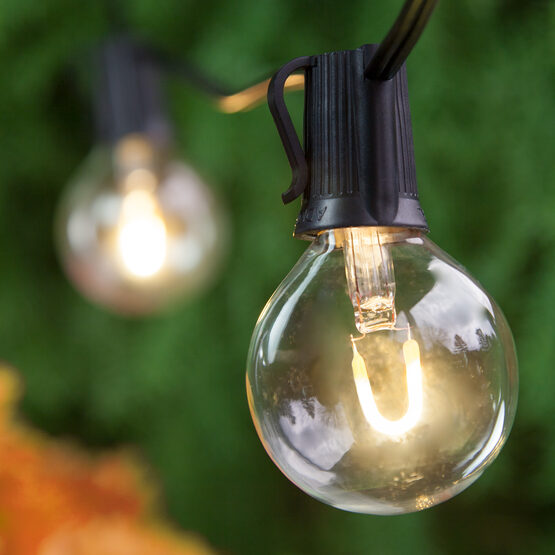 10' Patio String Light Set, 10 Warm White G50 FlexFilament TM LED Shatterproof Bulbs, Black Wire