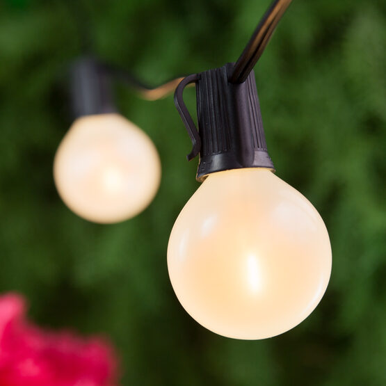 10' Patio String Light Set, 10 Warm White G50 FlexFilament LED Satin Glass Bulbs, Black Wire