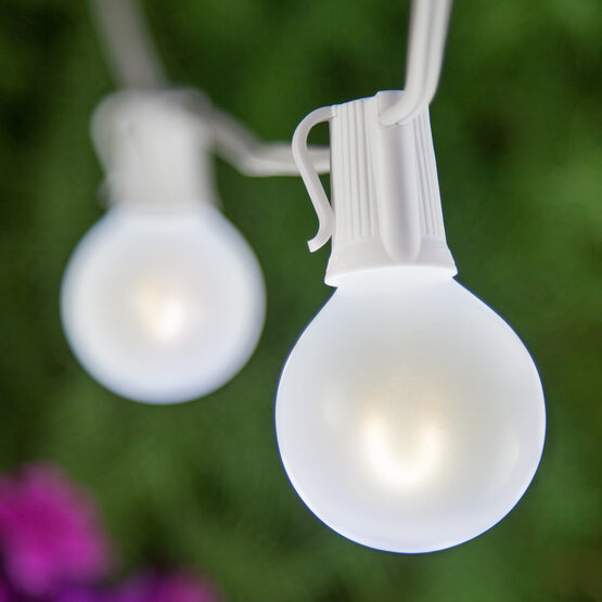 10' Patio String Light Set, 10 Cool White G50 FlexFilament TM LED Satin Glass Bulbs, White Wire