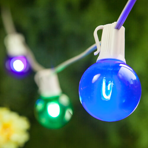 10' Patio String Light Set, 10 Multicolor G50 FlexFilament TM LED Shatterproof Bulbs, White Wire