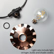 35' Cafe String Light Set, 7 Warm White G95 FlexFilament TM Glass LED Edison Bulbs, Black Wire, Copper Shades