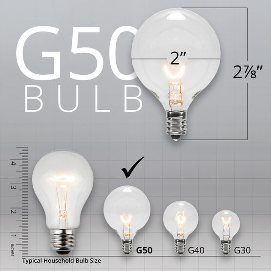 100' Outdoor Patio Light String, 75 Clear G50 Bulbs