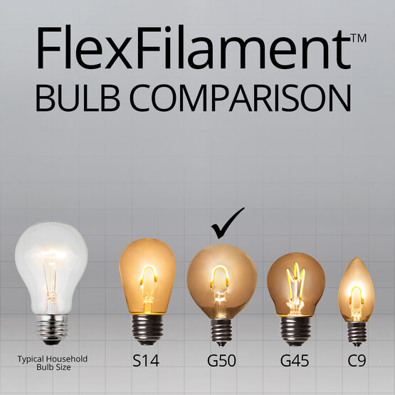 10' Patio String Light Set, 10 Multicolor G50 FlexFilament TM LED Shatterproof Bulbs, White Wire