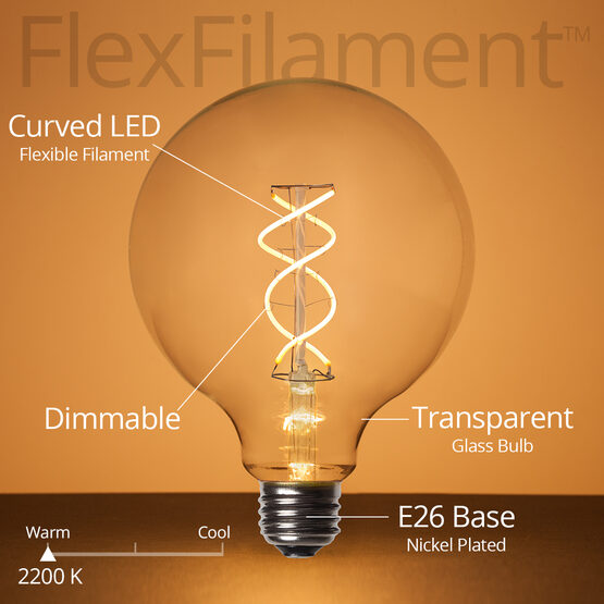 35' Cafe String Light Set, 7 Warm White G125 FlexFilament TM Glass LED Edison Bulbs, Black Wire, Copper Shades