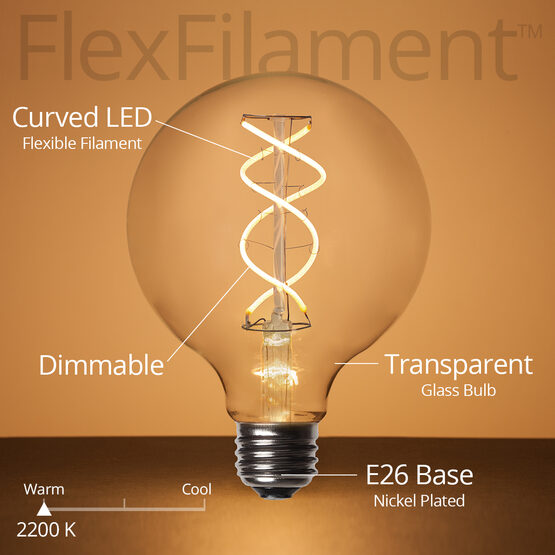 35' Cafe String Light Set, 7 Warm White G95 FlexFilament TM Glass LED Edison Bulbs, Black Wire, Copper Shades
