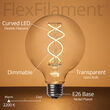 35' Cafe String Light Set, 7 Warm White G95 FlexFilament TM Glass LED Edison Bulbs, Black Wire, Copper Shades