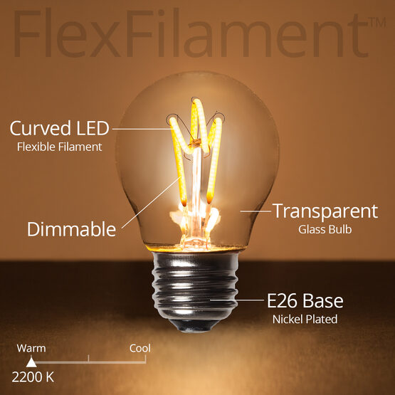 G45 120V Dimmable Globe Light FlexFilament TM LED Edison Light Bulb, Warm White Transparent Glass Medium Base