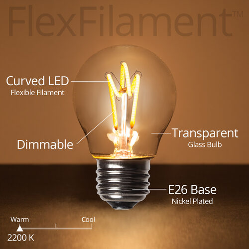 G45 120V Dimmable Globe Light FlexFilament TM LED Edison Light Bulb, Warm White Transparent Glass Medium Base