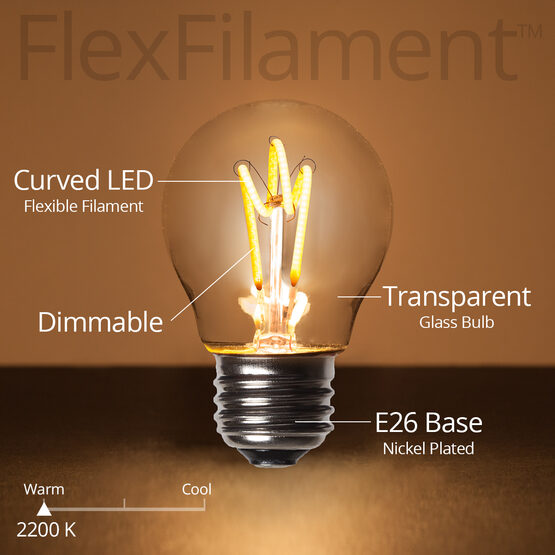 G45 Globe Light FlexFilament TM LED Edison Light Bulb, Warm White Transparent Glass