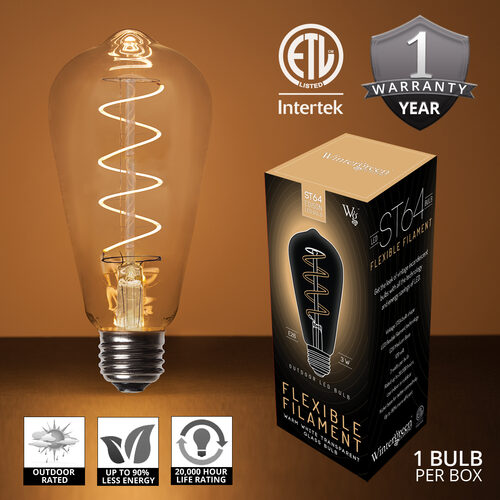 ST64 120V Dimmable Globe Light FlexFilament TM LED Edison Light Bulb, Warm White Glass Medium Base