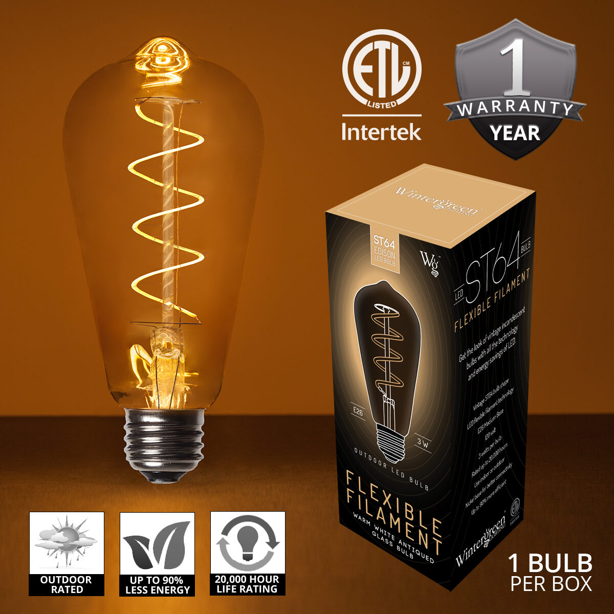 ST64 120V Dimmable Globe Light FlexFilament TM LED Edison Light