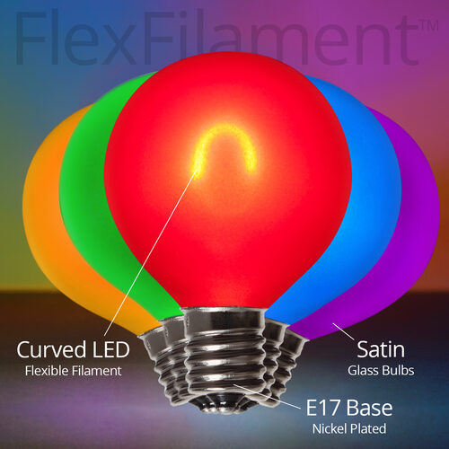 G50 120V FlexFilament TM Vintage LED Light Bulb, Multicolor Satin Glass Intermediate E17 Base