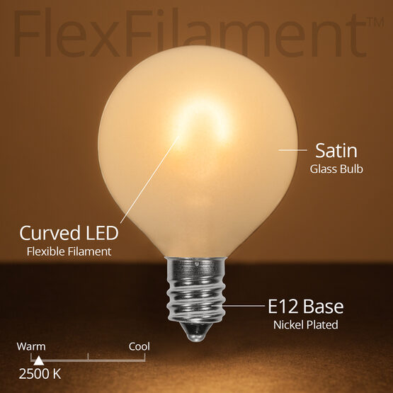 G50 FlexFilament TM Vintage LED Light Bulb, Warm White Satin Glass, E12 Base