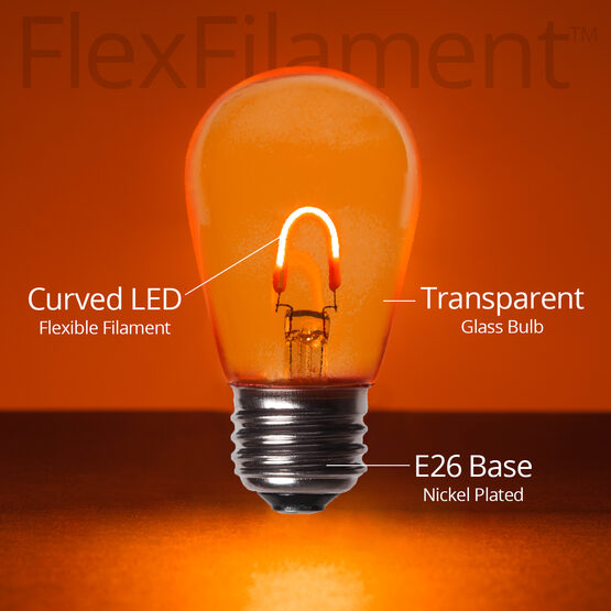 S14 FlexFilament TM Vintage LED Light Bulb, Amber / Orange Transparent Glass
