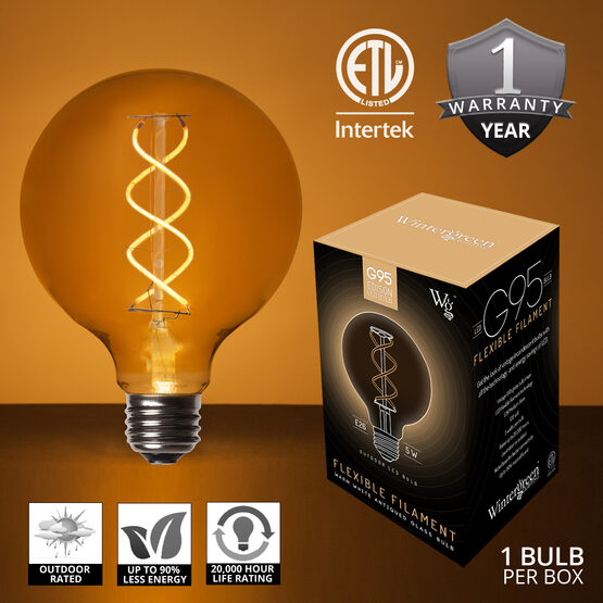 35' Cafe String Light Set, 7 Warm White G95 FlexFilament TM Antiqued Glass LED Edison Bulbs, Black Wire, Copper Shades
