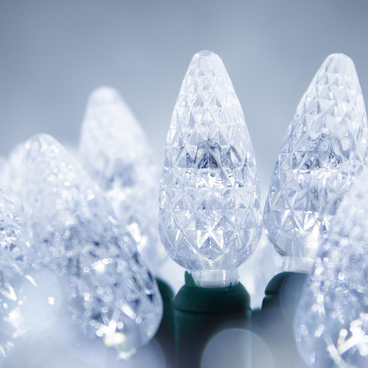 C6 Commercial LED String Lights, Cool White, Green Wire