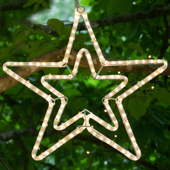 22" LED Double 5 Point Star, Warm White Lights 