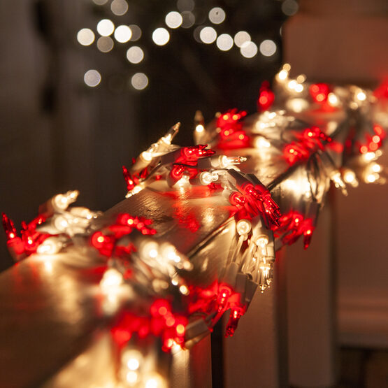 18' Garland Lights, 600 Red/Clear Lights, White Wire