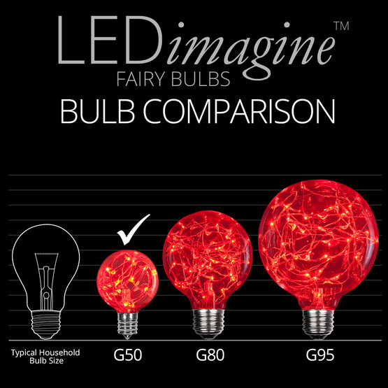 G50 LEDimagine TM Fairy Globe Light Bulb, Red, E17 Base