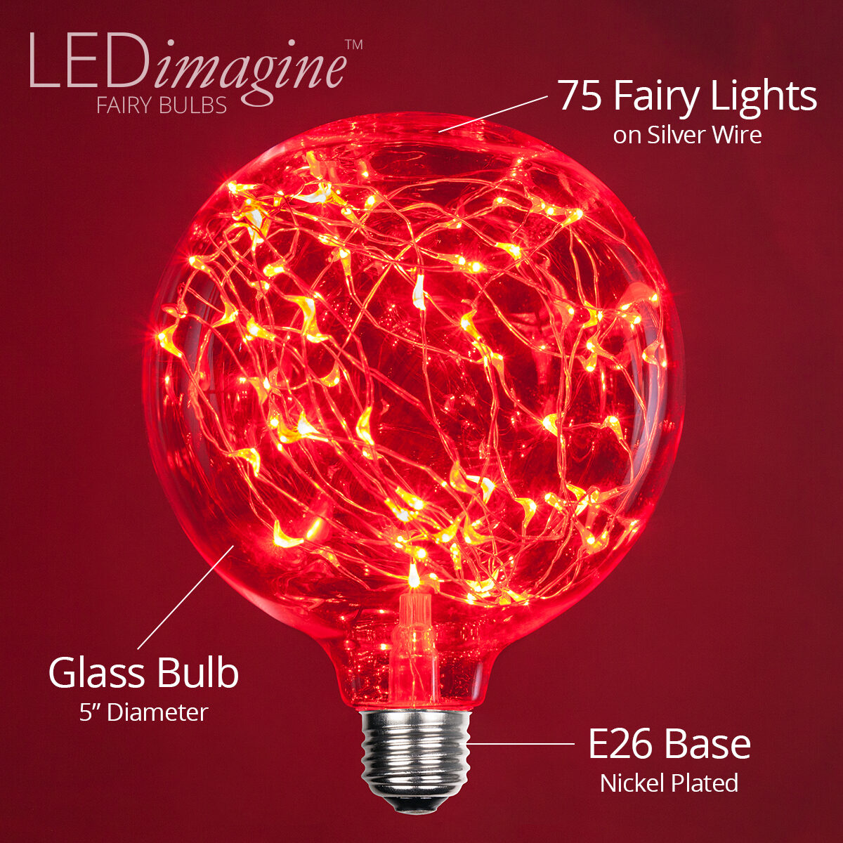 G125 LEDimagine<sup>TM</sup> Fairy Globe Light Bulb, Red - Yard Envy