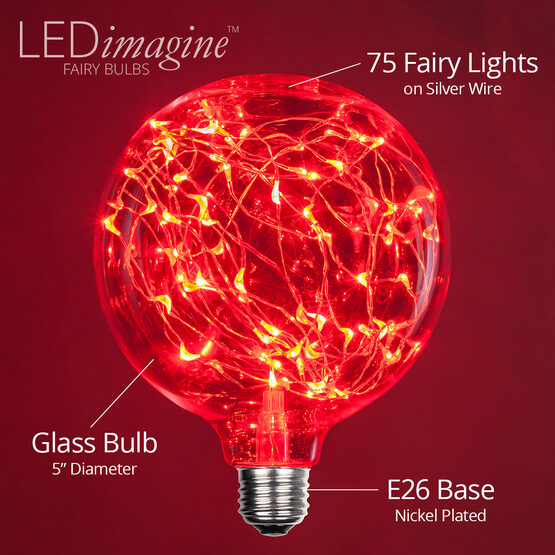 G125 LEDimagine TM Fairy Globe Light Bulb, Red