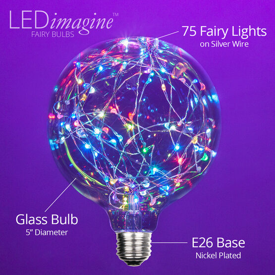 G125 LEDimagine TM Fairy Globe Light Bulb, RGB Color Change