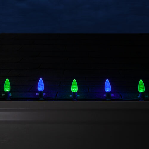 OptiCore C9 Commercial LED String Lights, Blue / Green, 50 Lights, 50'