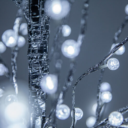 6' Silver Decorative Tree, Cool White LED Mini Globe Lights 