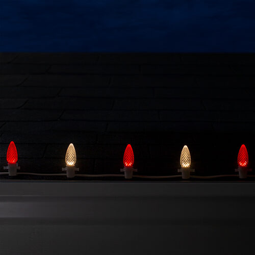 OptiCore C9 Commercial LED String Lights, Red / Warm White, 50 Lights, 50'