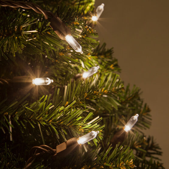 26' T5 Mini Christmas String Lights, Warm White, Brown Wire