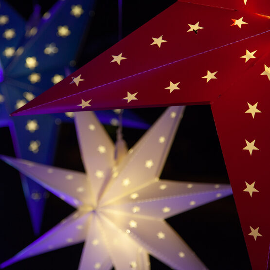 Battery Operated 18" Red Aurora Superstar TM 5 Point Star Lantern, Fold-Flat, LED Lights, Outdoor Rated