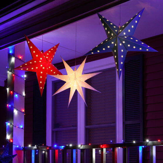 Battery Operated 30" Blue Aurora Superstar TM 5 Point Star Lantern, Fold-Flat, LED Lights, Outdoor Rated