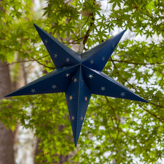 Battery Operated 30" Blue Aurora Superstar TM 5 Point Star Lantern, Fold-Flat, LED Lights, Outdoor Rated
