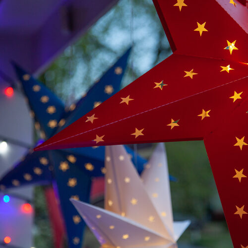 Battery Operated 30" Blue Aurora Superstar TM 5 Point Star Lantern, Fold-Flat, LED Lights, Outdoor Rated