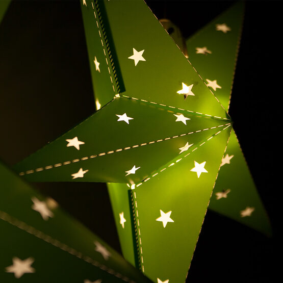 18" Green Aurora Superstar TM 5 Point Star Lantern, Fold-Flat, LED Lights 